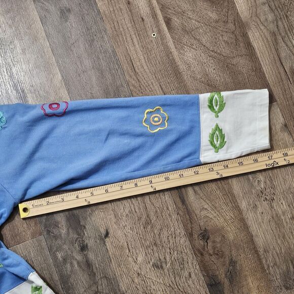 VTG Michael Simon Lite Sz Small Blue Flower Leaf Cardigan, Cotton Embroidered - Picture 7 of 7